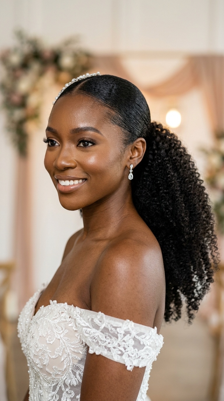 Sleek Ponytail with a Textured Afro-Extension