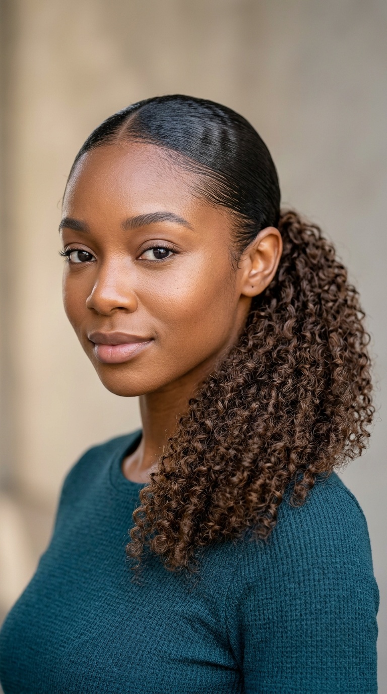 Sleek Ponytail with Curly Drawstring
