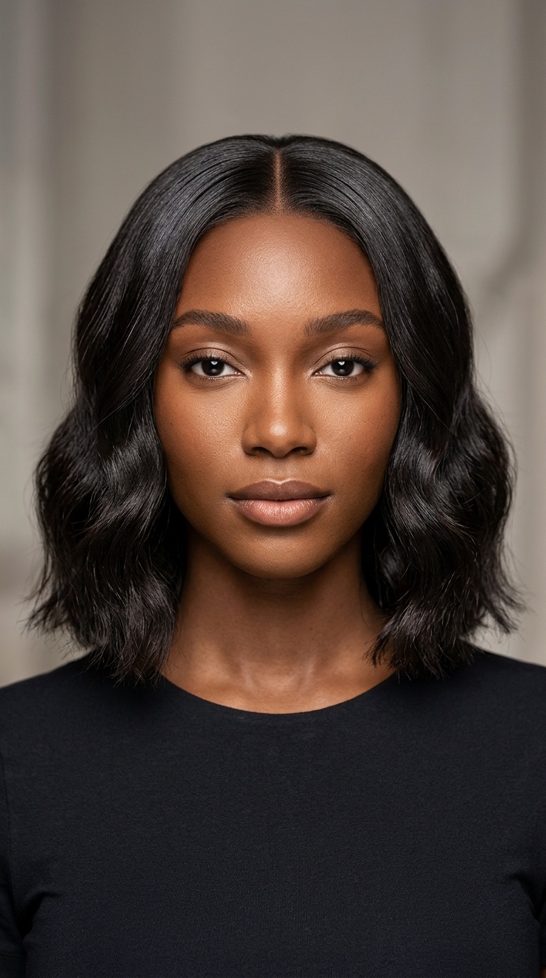 Sleek Roots to Wavy Ends Middle Part