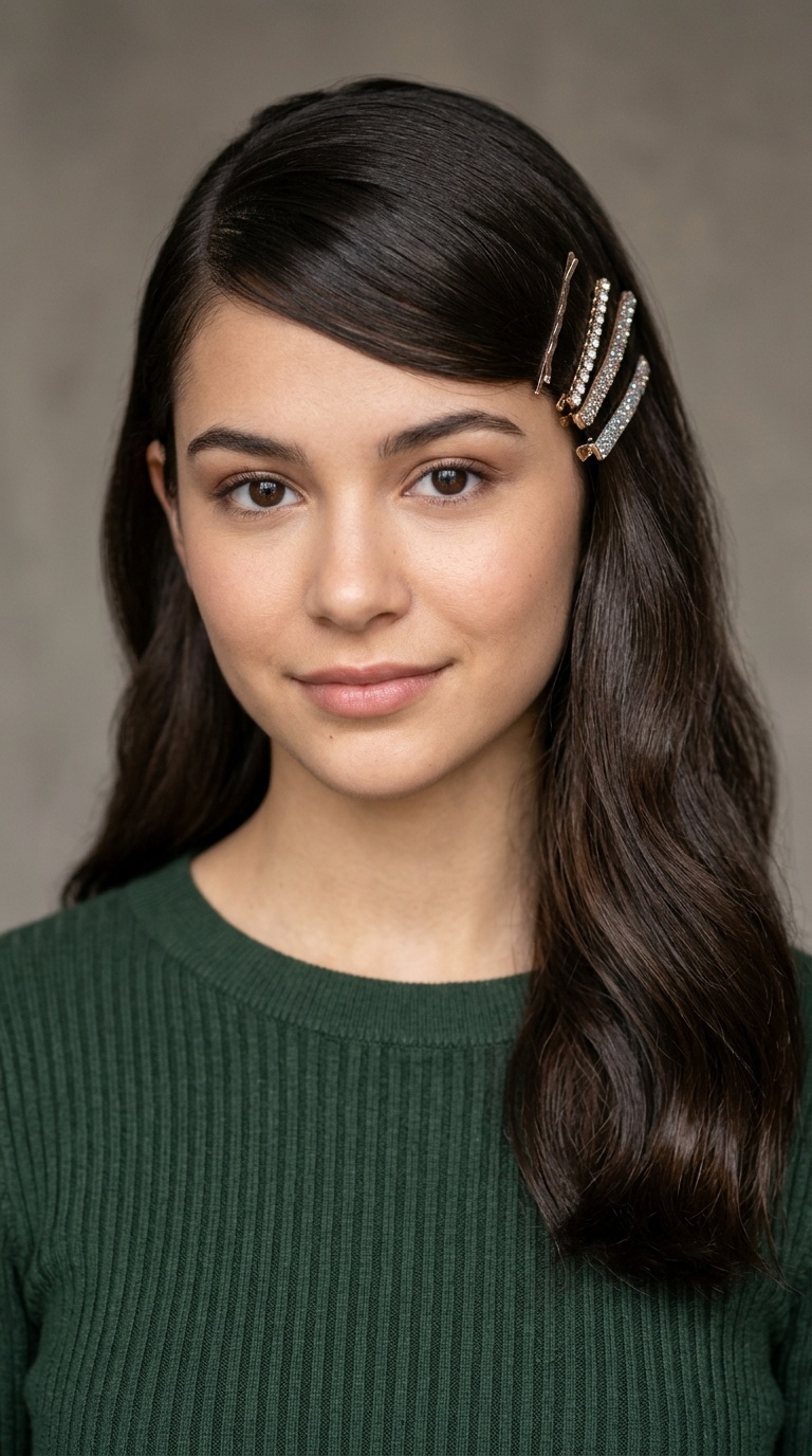 Sleek Side-Part with Glitter Pins