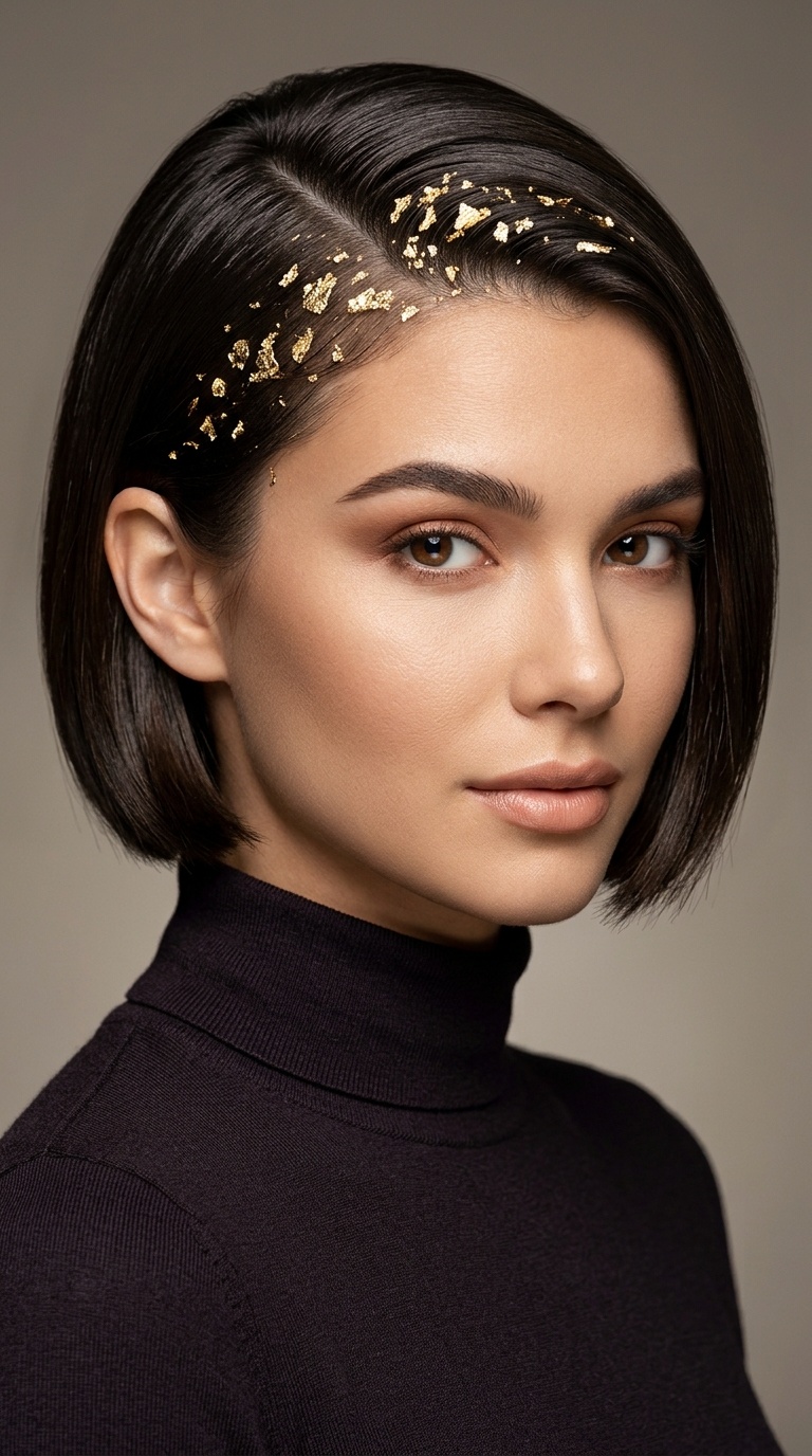 Sleek Side Part with Gold Leaf