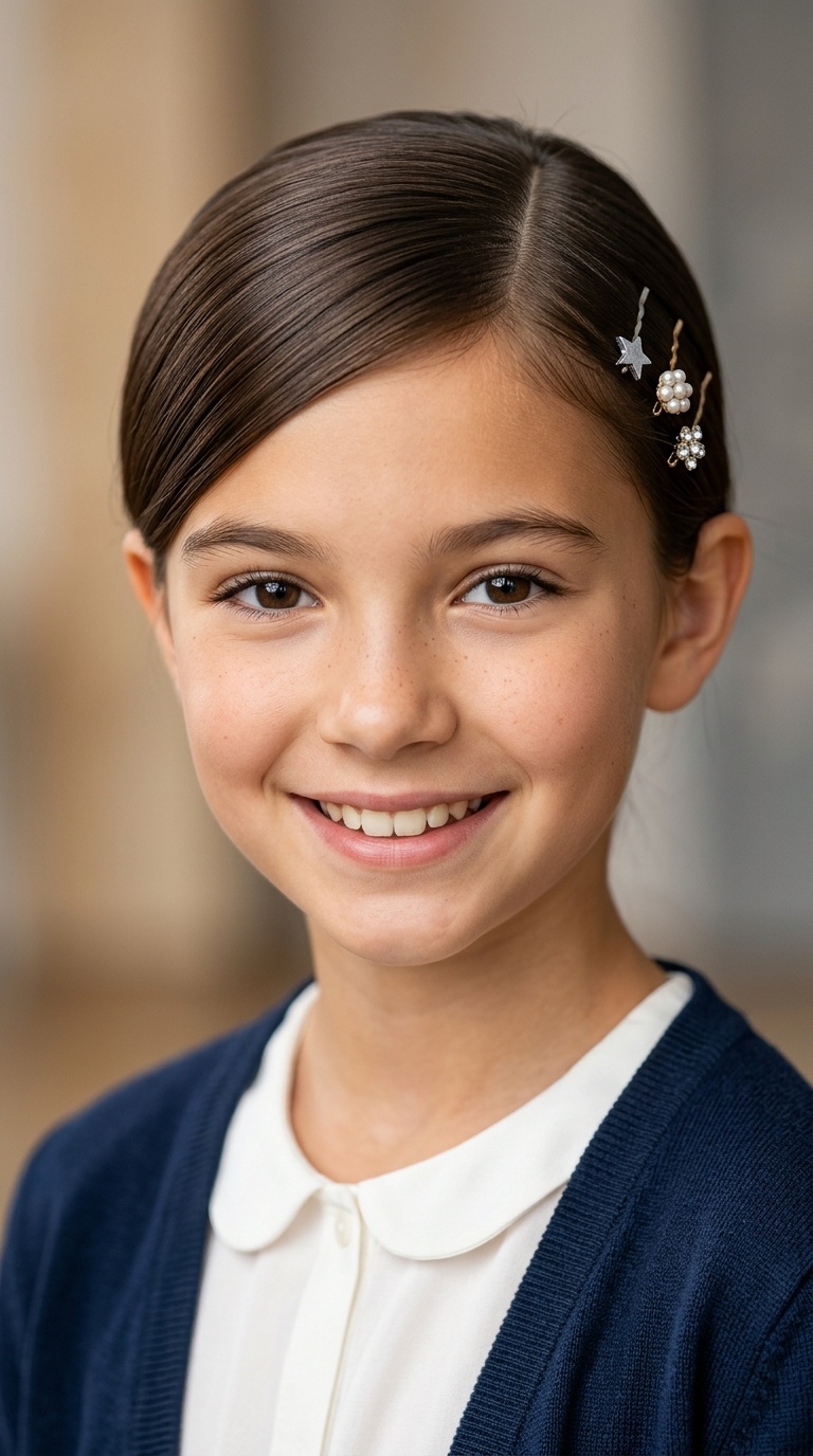 Sleek Side Part with Pins
