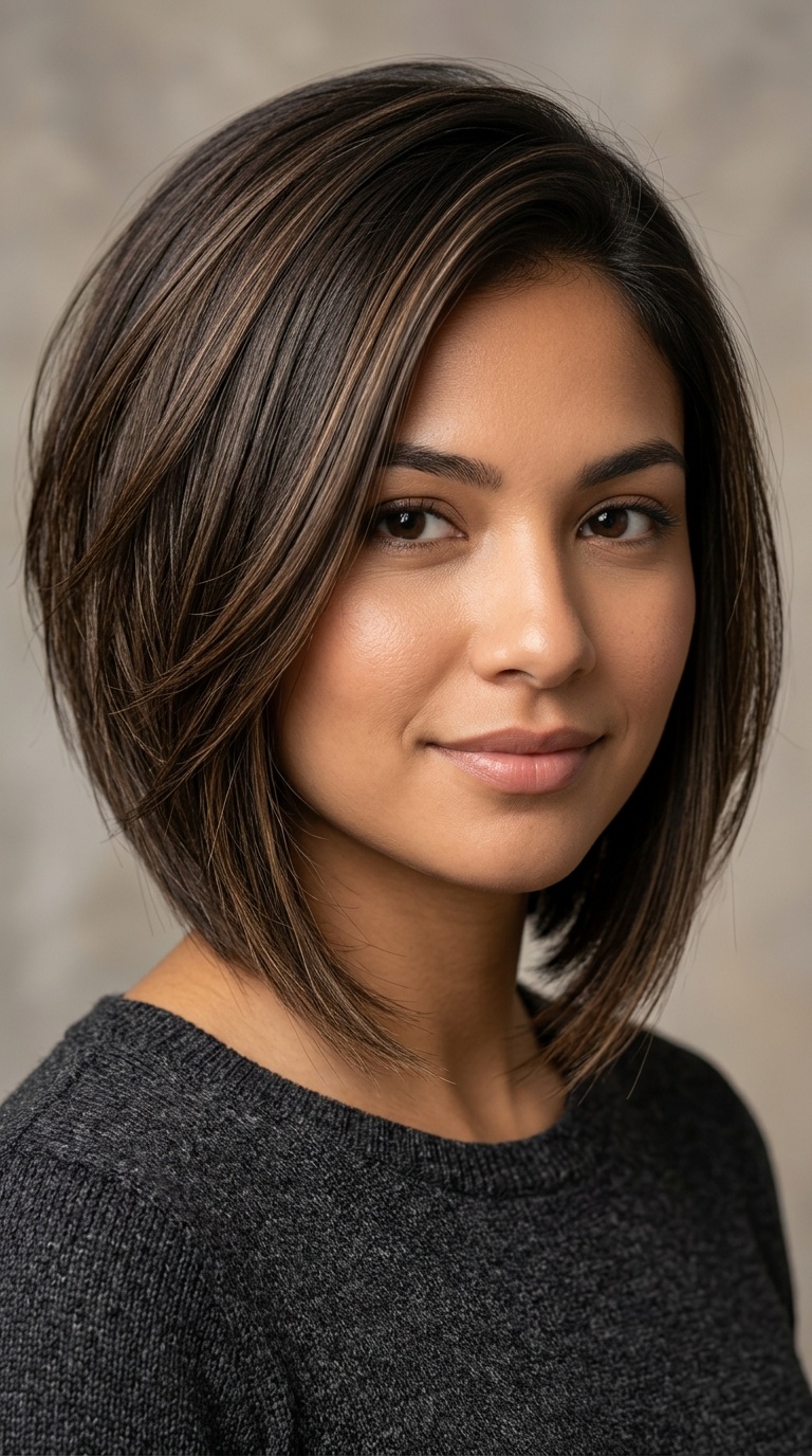 Sleek Side-Parted Angled Bob