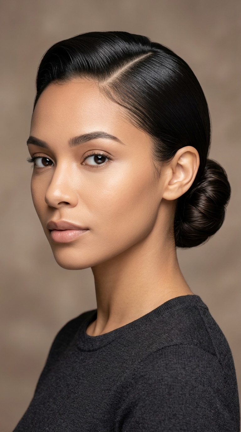 Sleek Side-Parted Low Bun