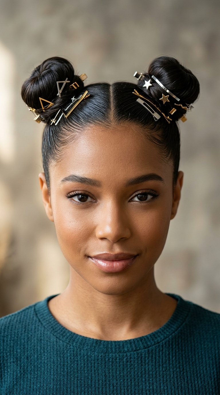 Sleek Space Buns with Metallic Slides
