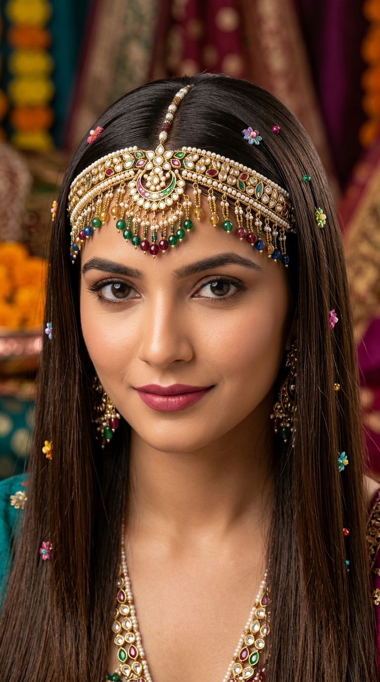 Sleek Straight Hair with Embellished Headband