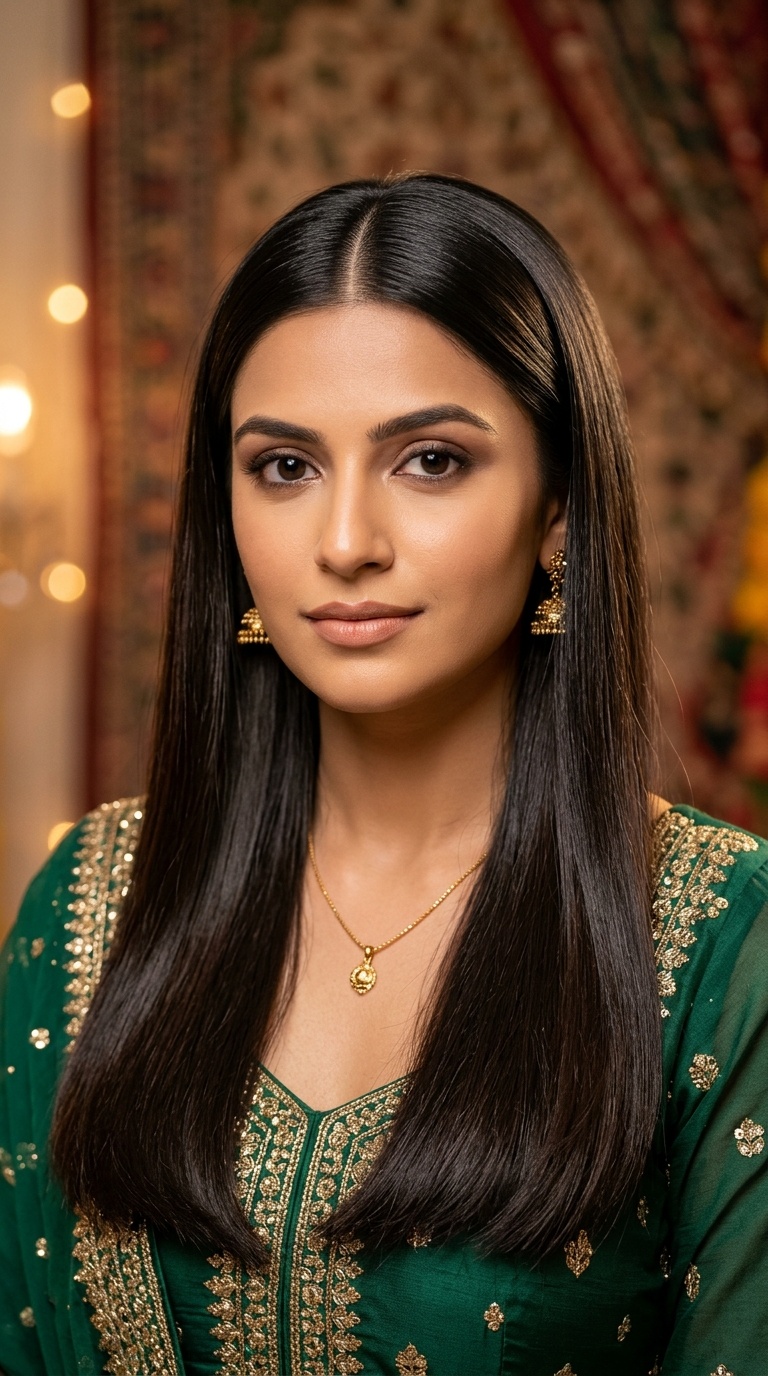 Sleek Straight Hair with Middle Part