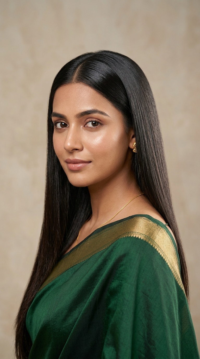 Sleek Straight Open Hair with Middle Part