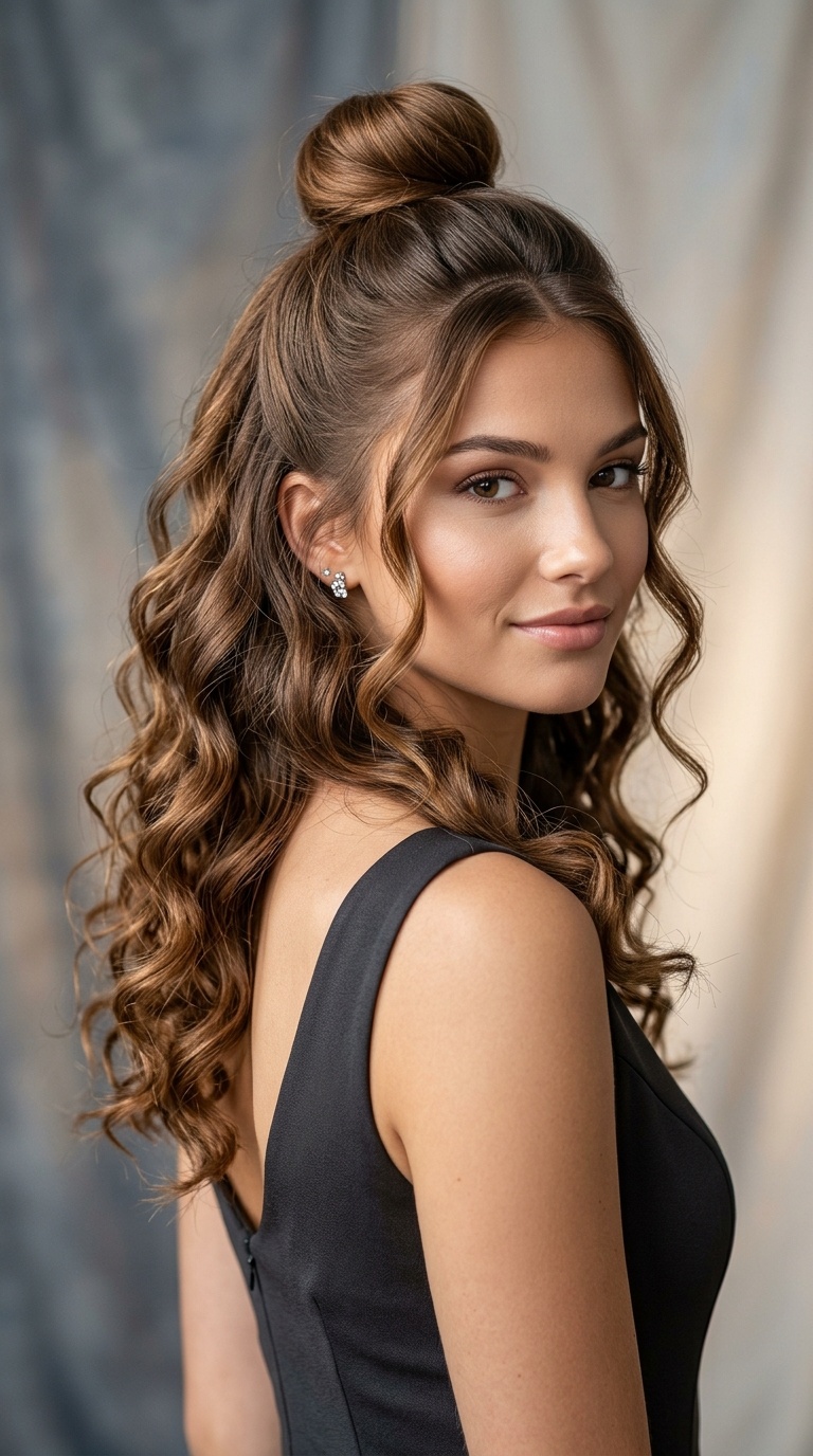 Sleek Top Knot with Curls