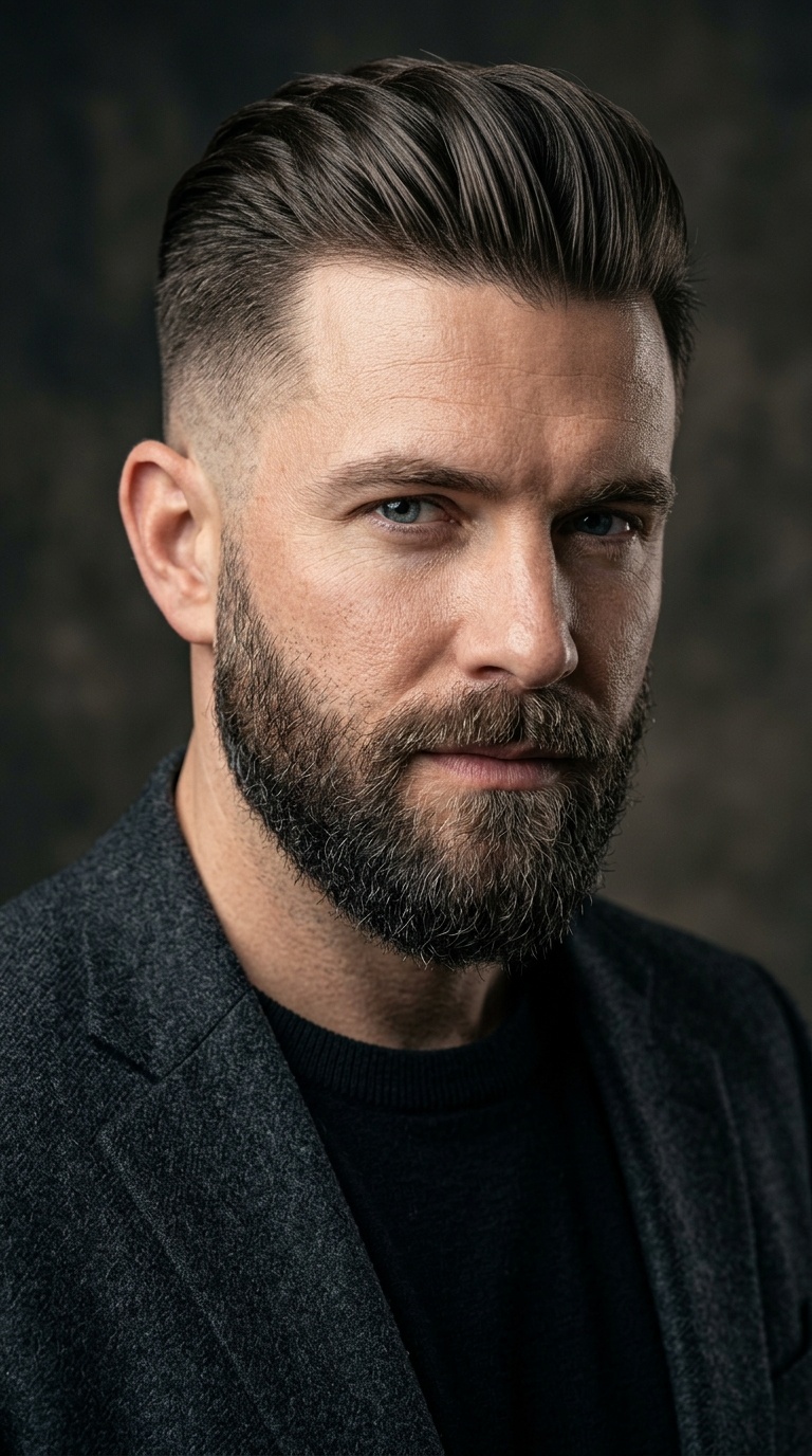 Slick Back with Undercut Fade and Beard