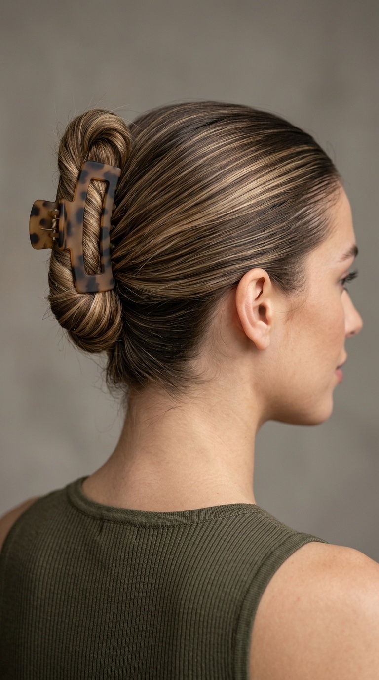 Slicked-Back Claw Clip Updo