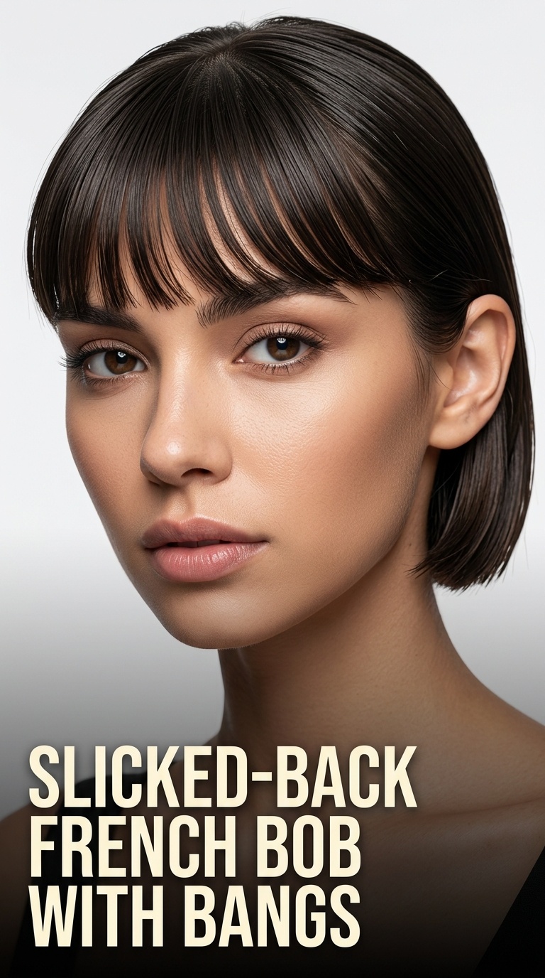 Slicked-Back French Bob with Bangs