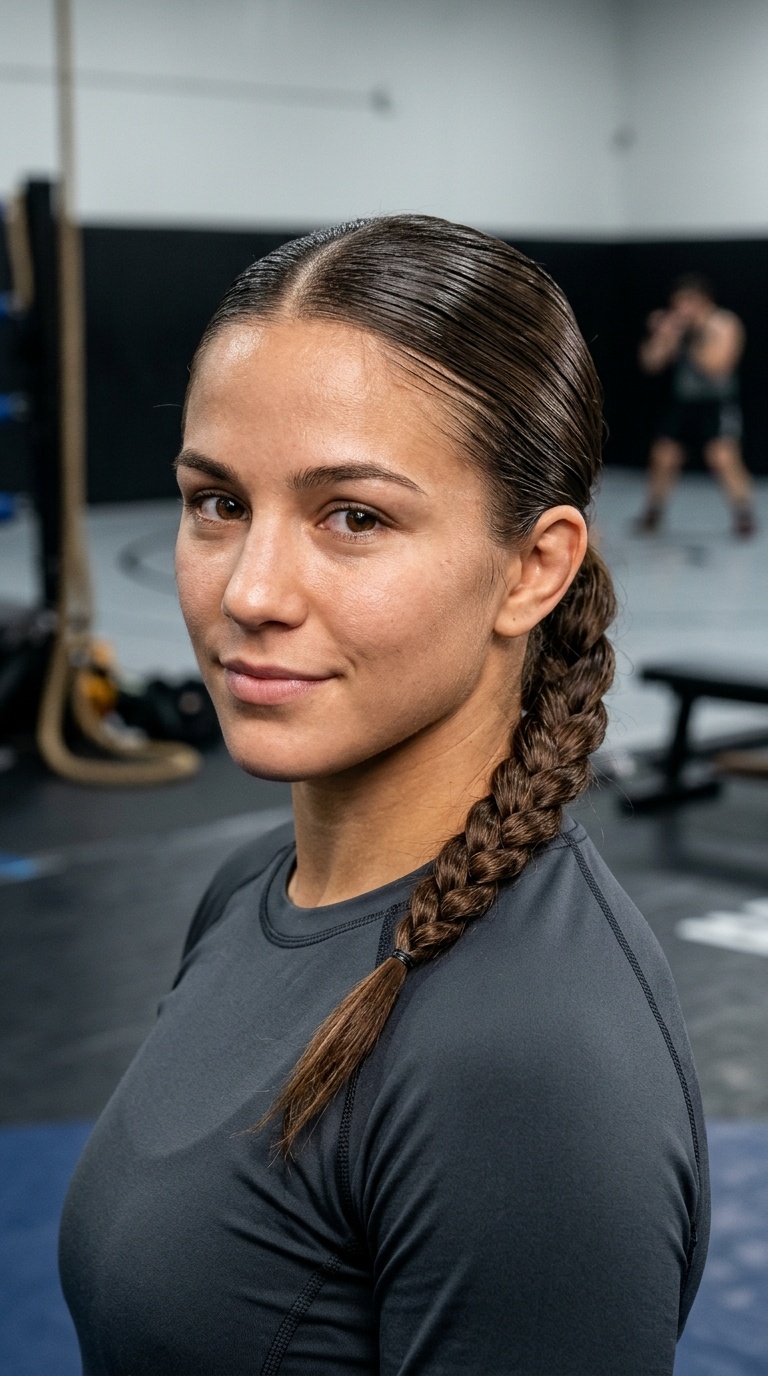 Slicked-Back Low Ponytail with Braided Tail