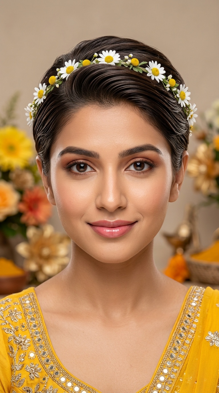 Slicked Back Pixie with Dainty Daisy Band