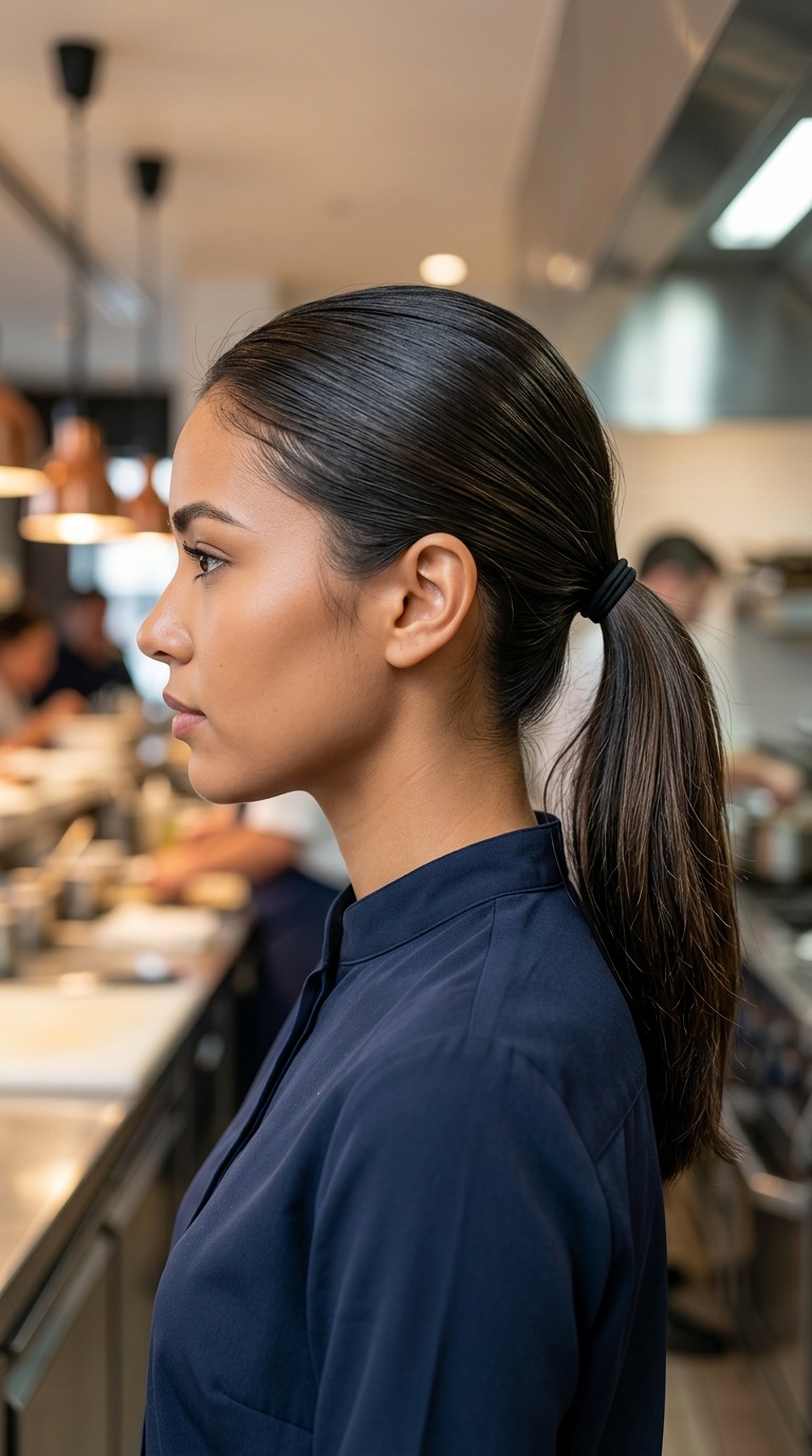 Slicked-Back Ponytail