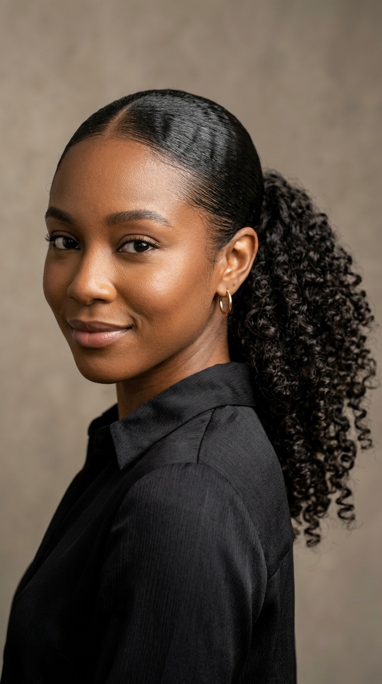 Slicked-Back Ponytail with Curls