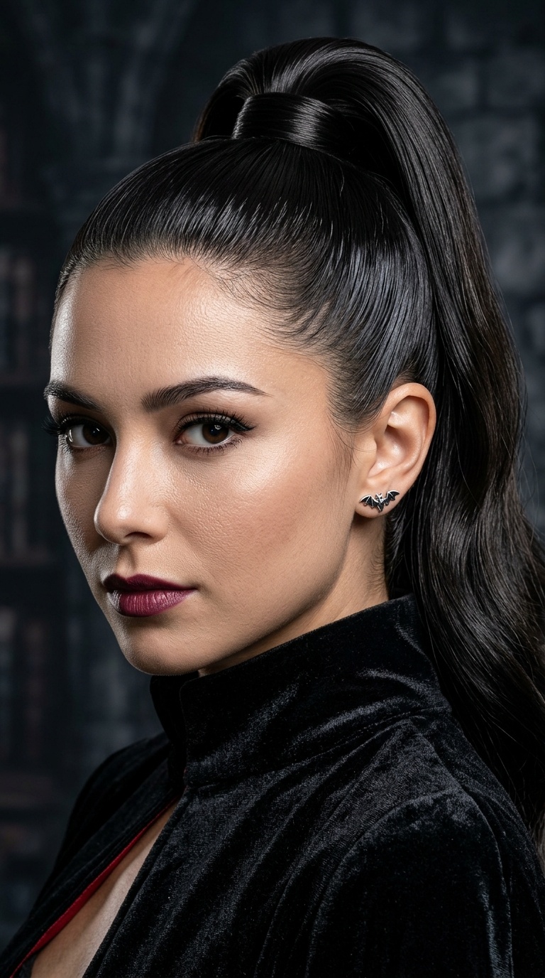 Slicked-Back Vampire High Ponytail