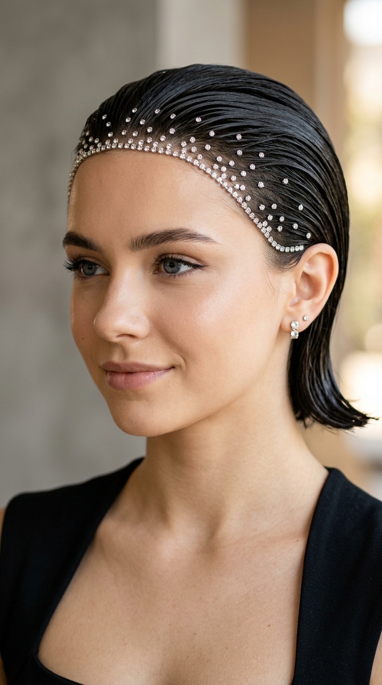 Slicked Back Wet Look with Gem Borders