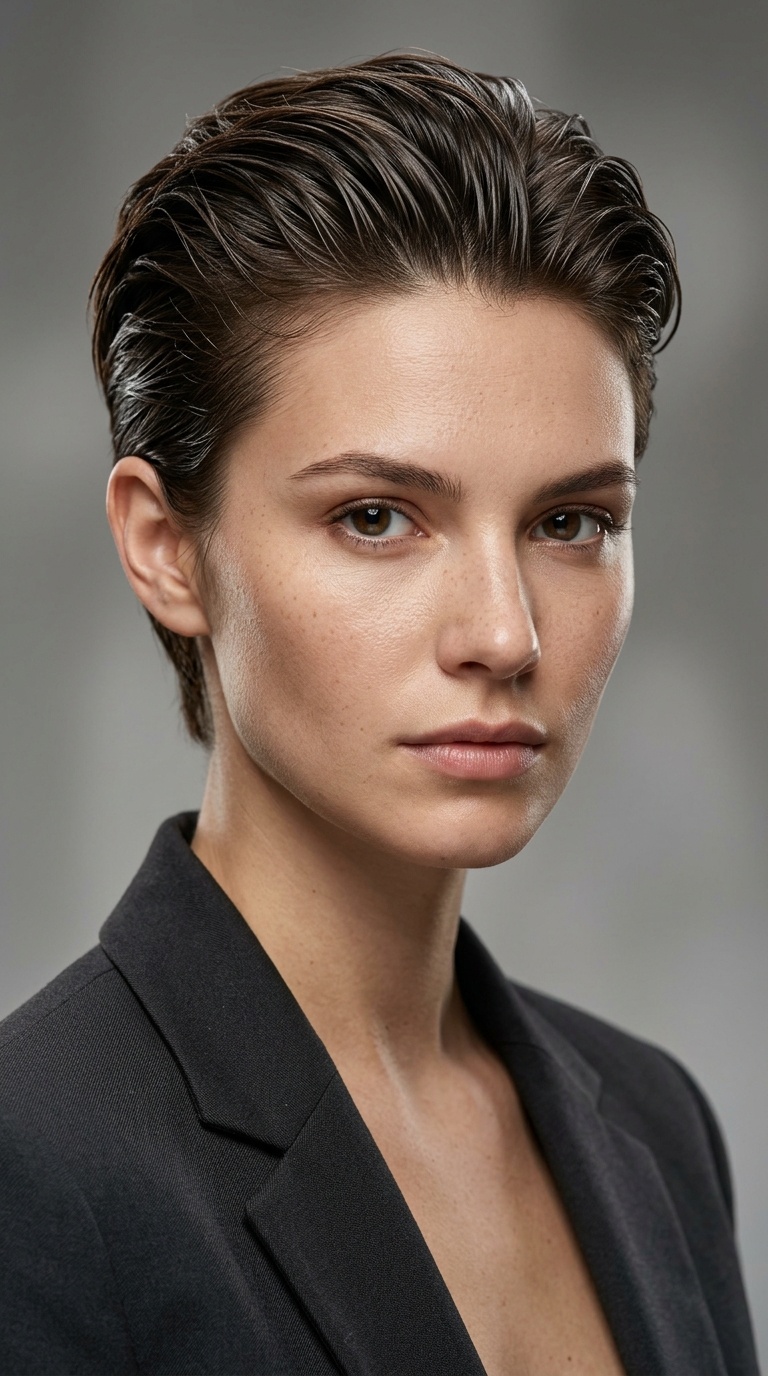 Slicked-Back Wet Look with Texture