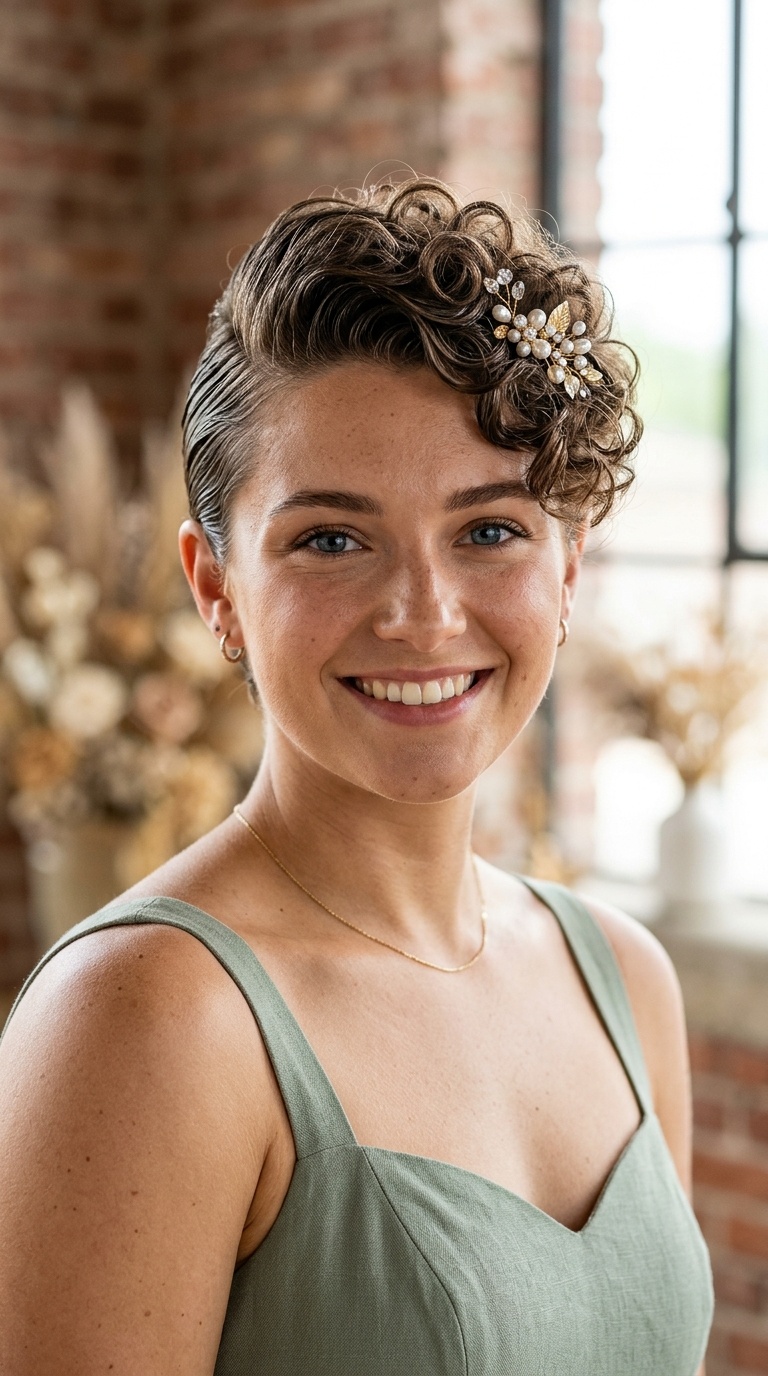 Slicked Side with Curly Pompadour