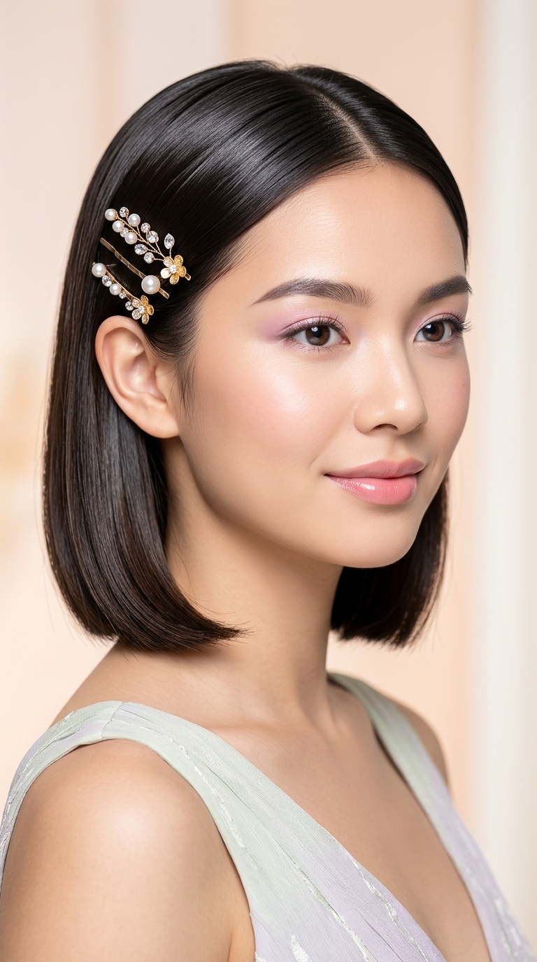 Smooth Glass Hair with Decorative Pins