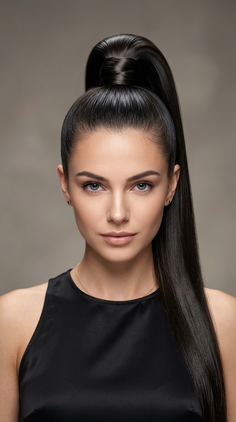 Smooth High Ponytail with Wrapped Base