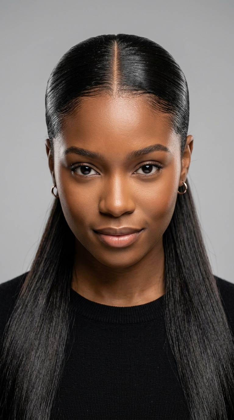 Snatched Center-Parted Sleek Ponytail