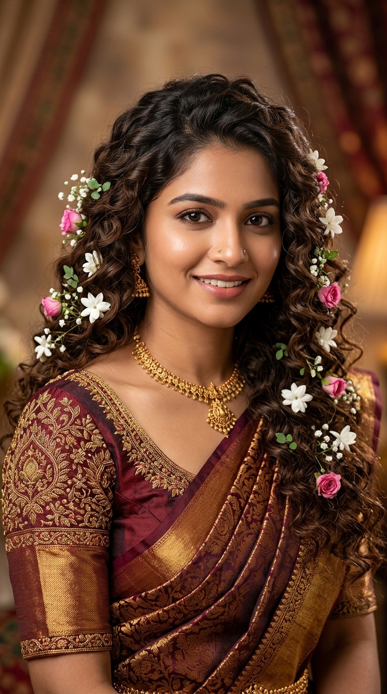 Soft Curls with Floral Accents