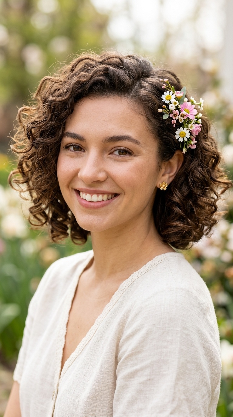 Soft Curls with Floral Clips
