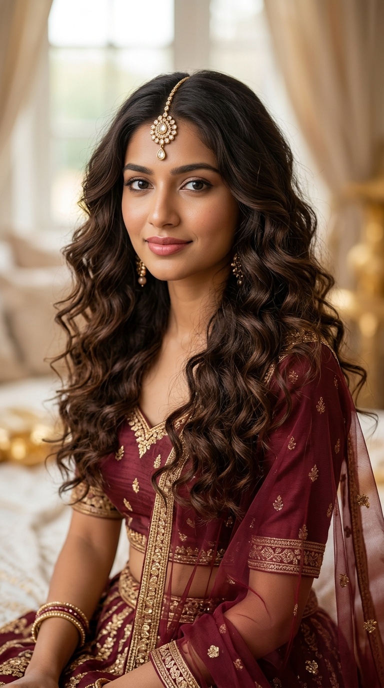 Soft Romantic Curls with Maang Tikka