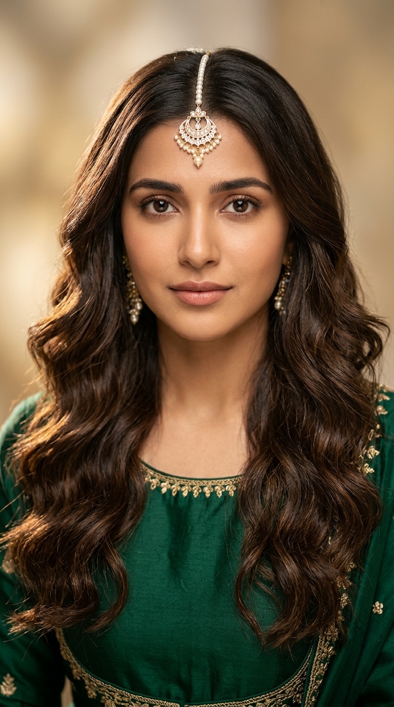 Soft Romantic Waves with Maang Tikka