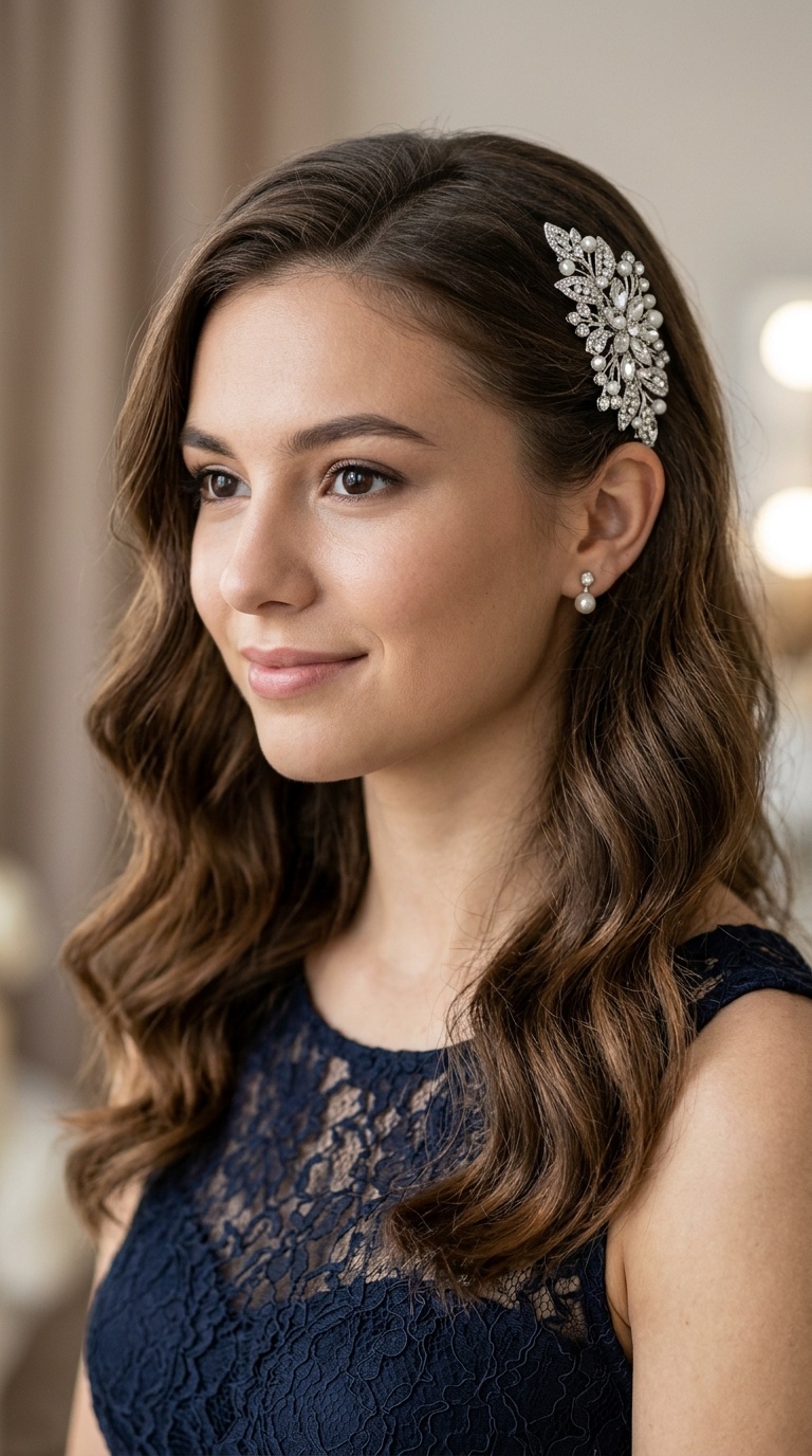 Soft Waves with Jeweled Barrette Tuck