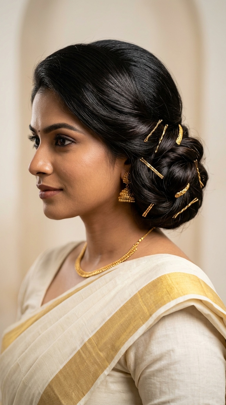 Sophisticated Chignon with Gold Pins