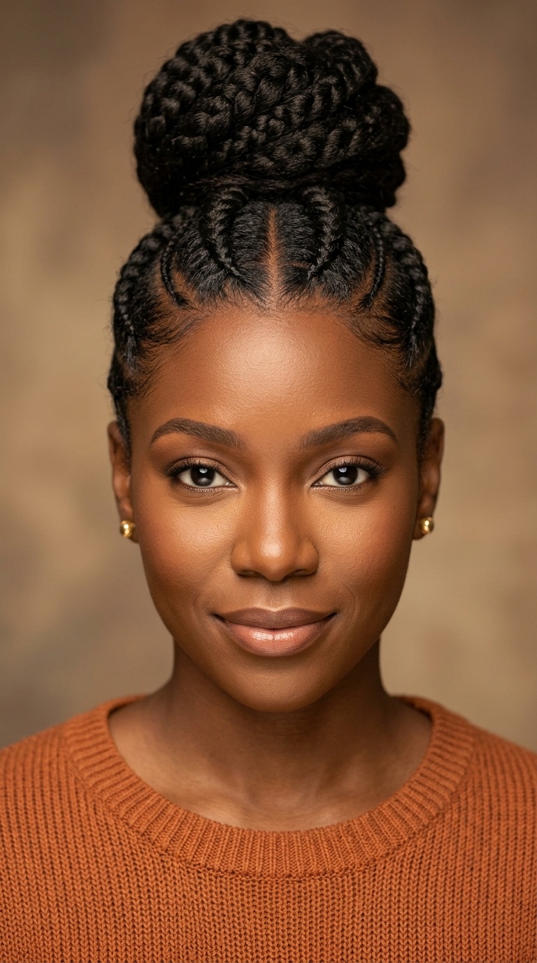 Sophisticated High Bun Cornrows