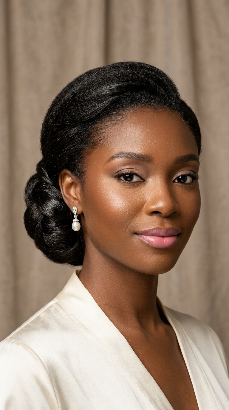 Sophisticated Low Chignon on Stretched Hair