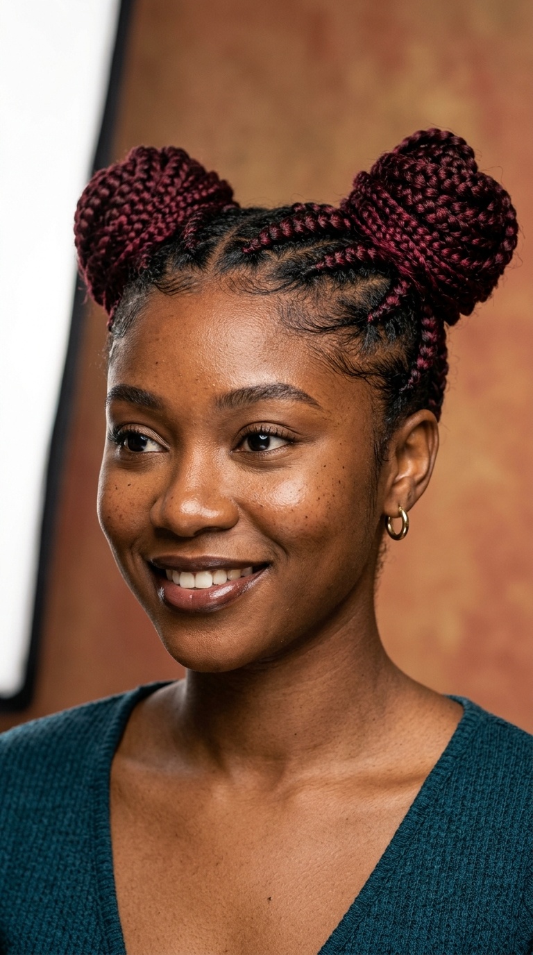 Space Bun Braids in Burgundy