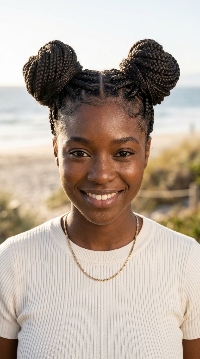 Space Bun Knotless Braids