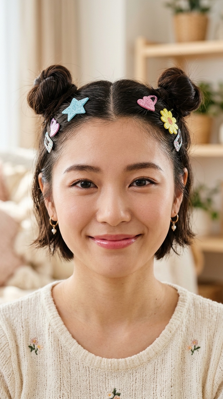 Space Bun Pigtails with Glitter Snap Clips