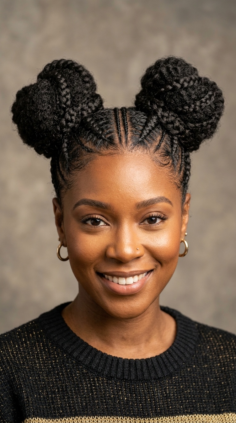 Space Buns with Braided Back