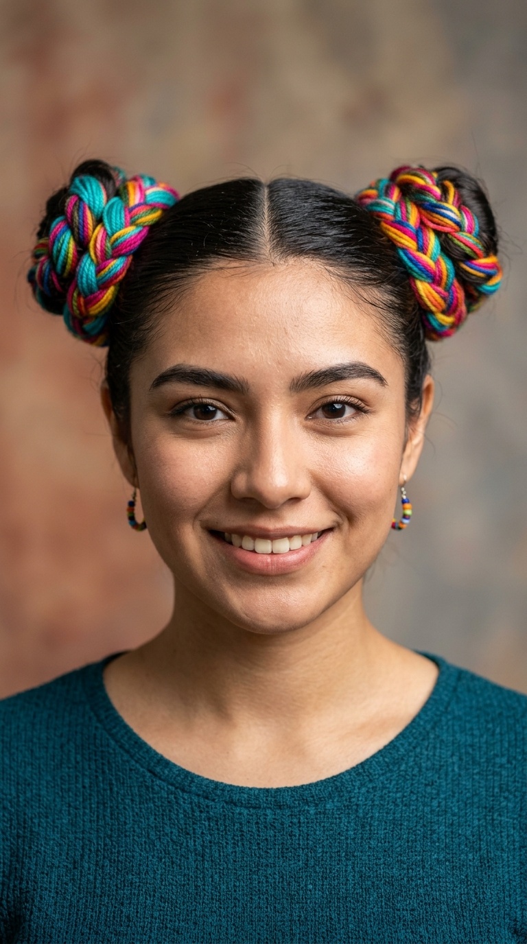 Space Buns with Colorful Yarn