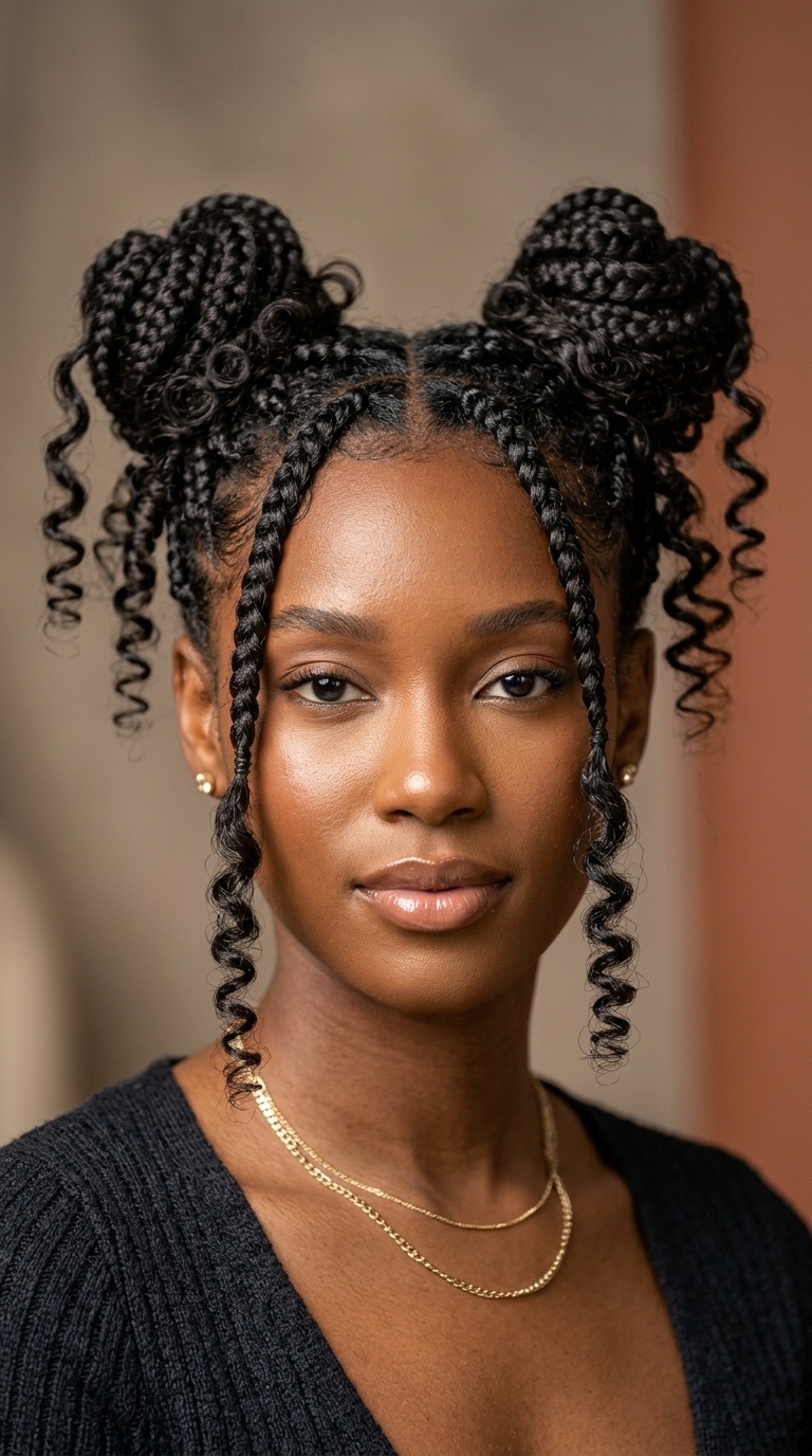 Space Buns with Curled Tendrils