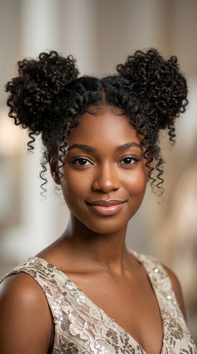 Space Buns with Curly Texture