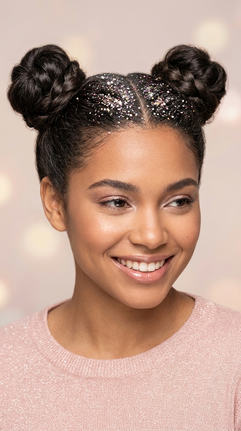 Space Buns with Glitter Roots