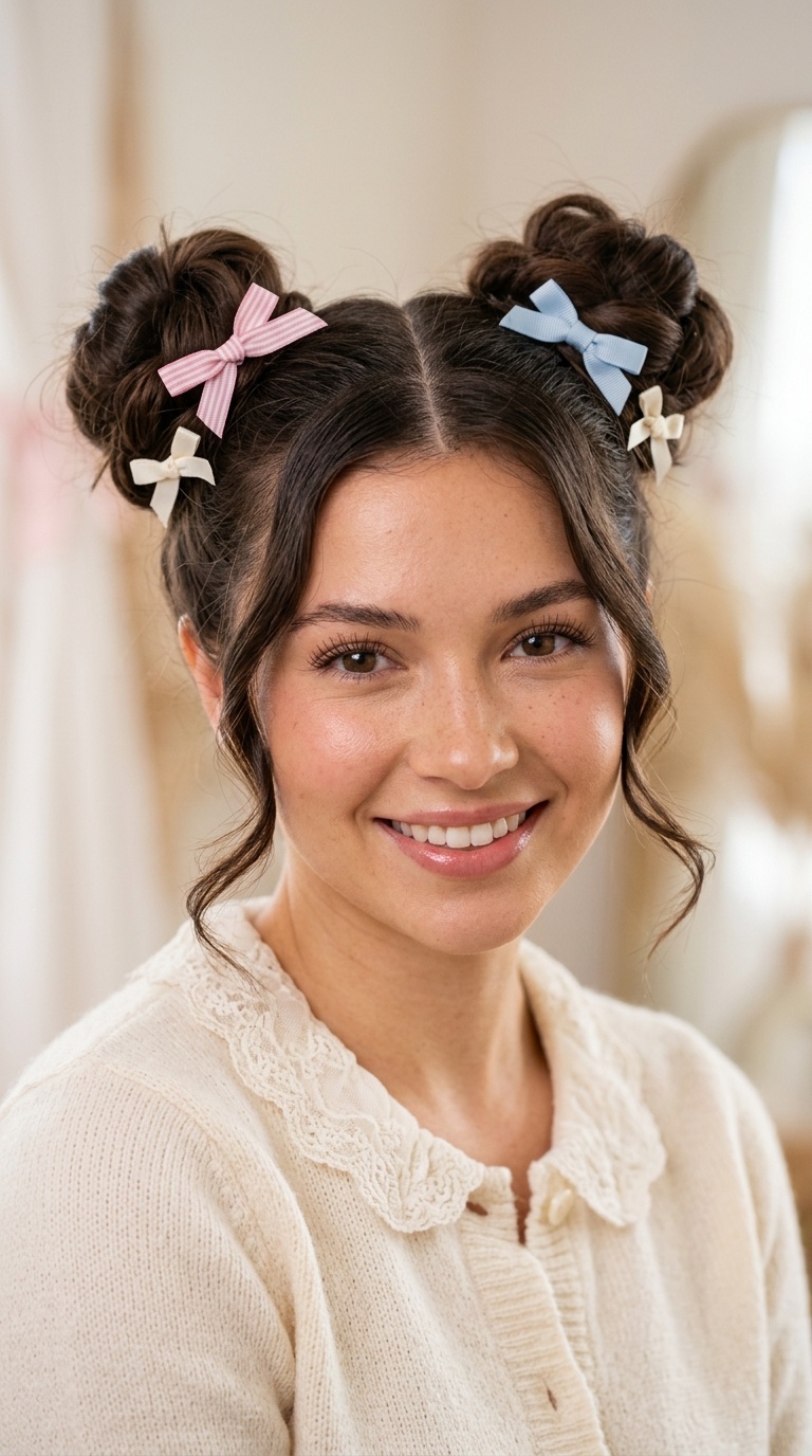 Space Buns with Mini Bow Accents