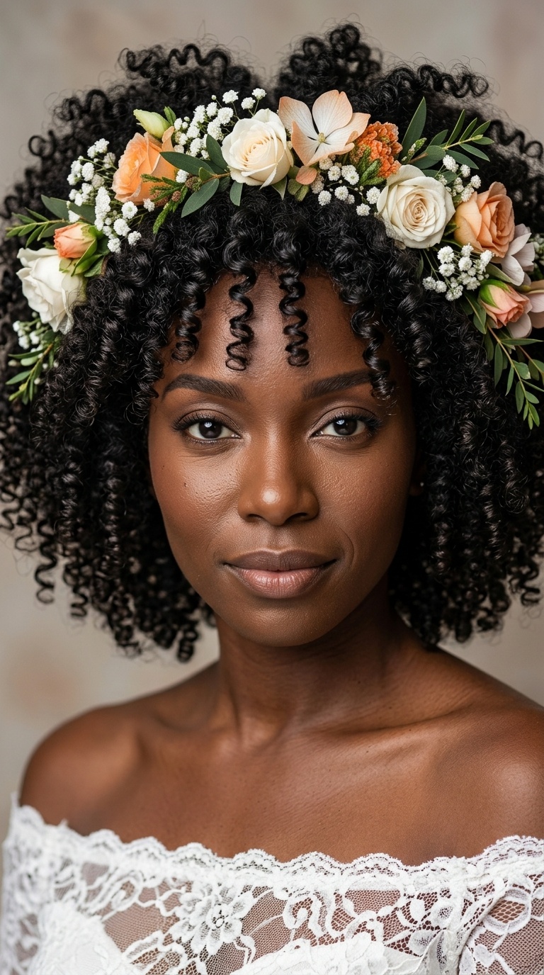 Spiral Curls with Floral Crown