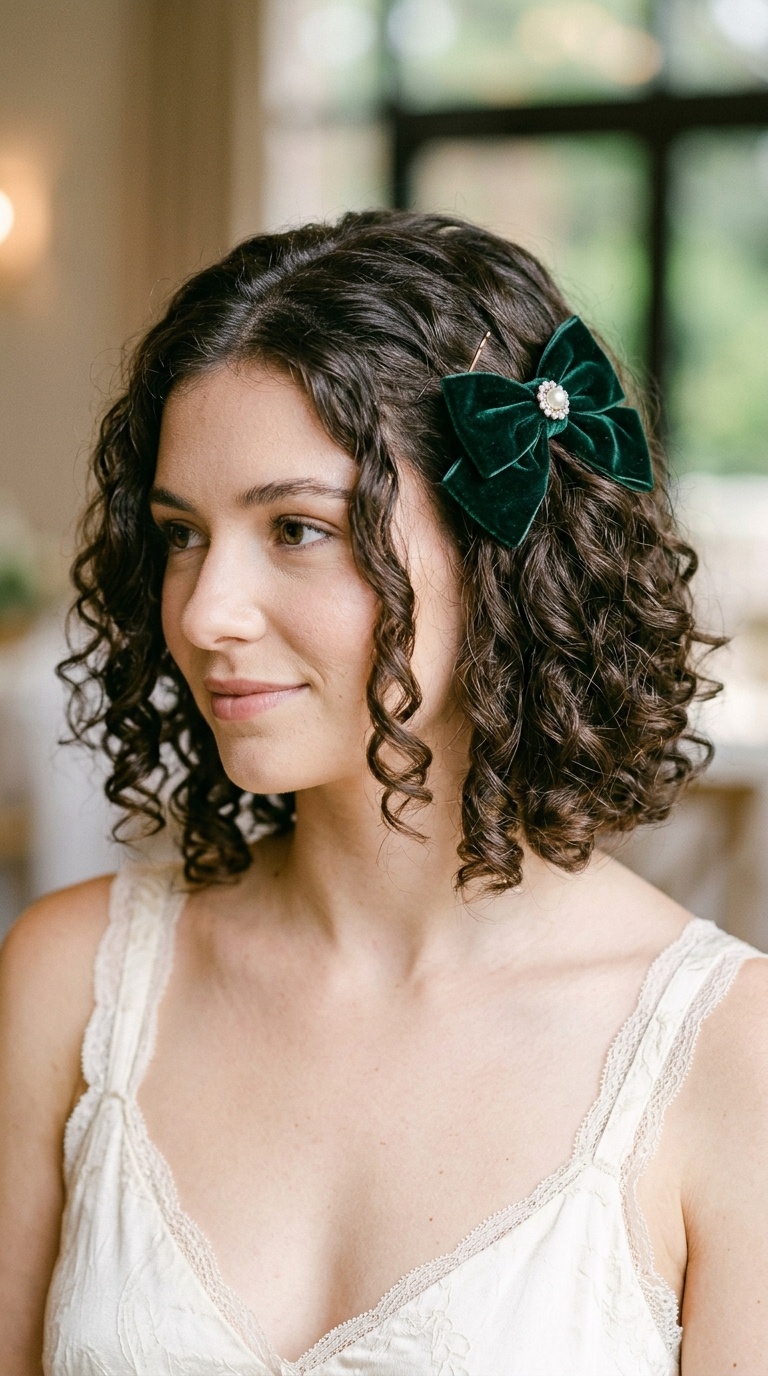 Spiral Curls with Velvet Bow Pins