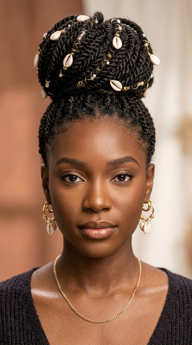 Spiral High Bun with Shells