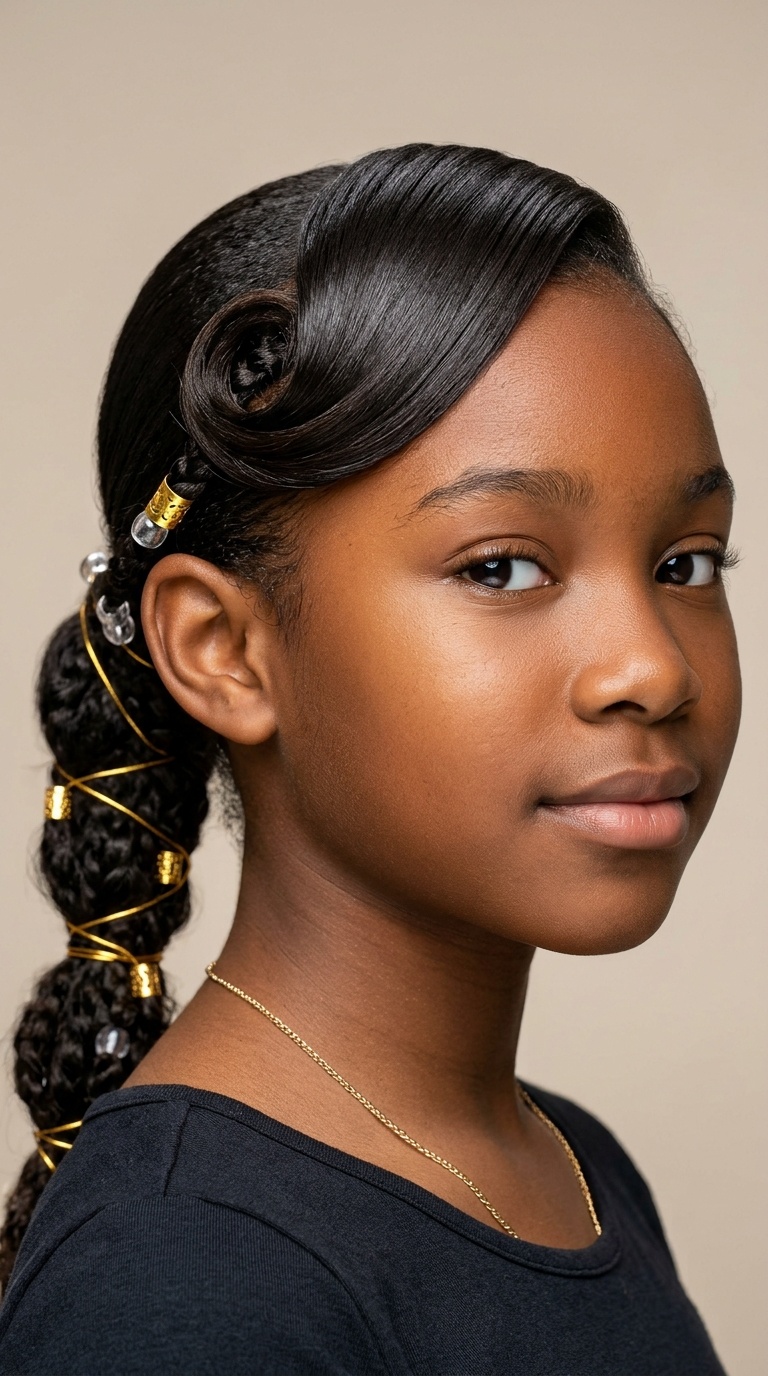 Spiral Swoop and Sleek Low Pony with Gold Accents