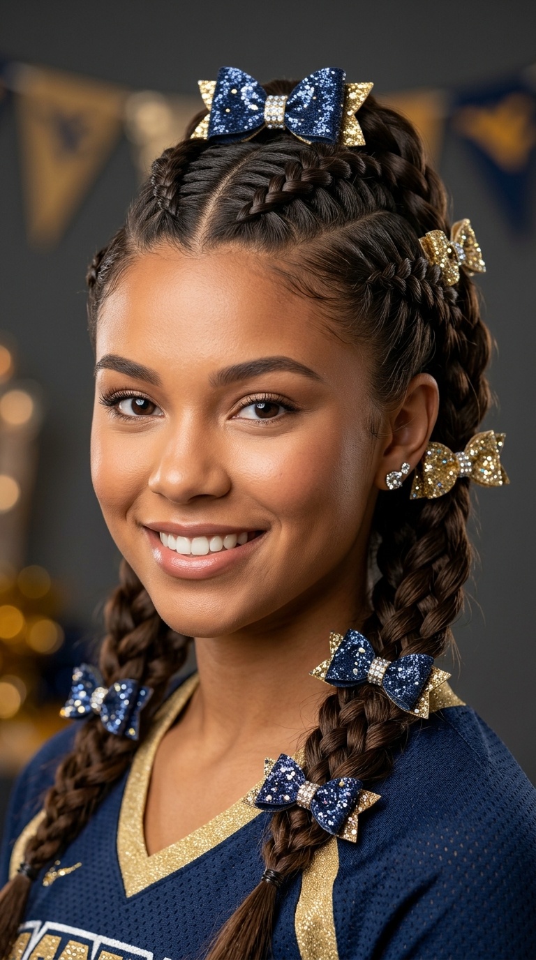 Stacked Braids with Glitter Bows