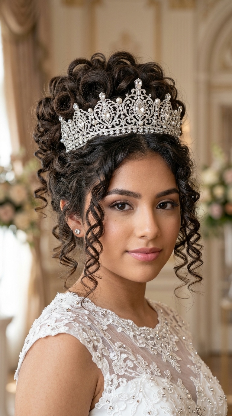 Stacked Curls with a Tall Victorian Crown